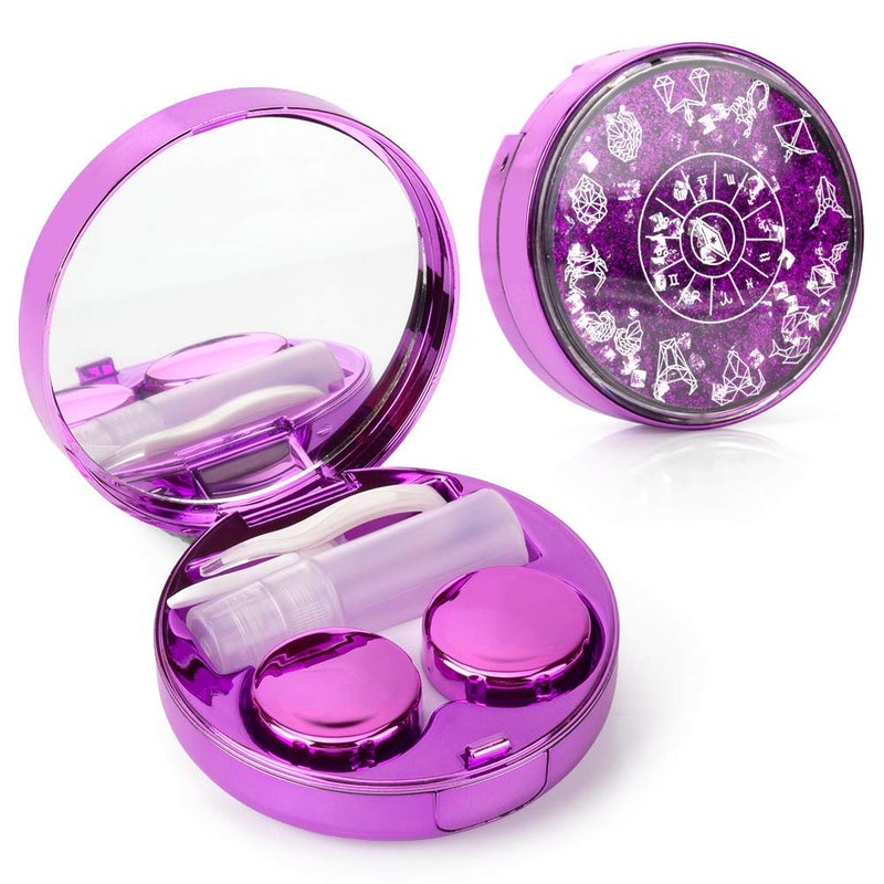 ofone Contact Lens Case, Bling Constellations Contact Cases with Tweezers Remover Tool Mirror Solution Bottle Contact Lenses Storage Container Kit for Travel (Purple) - Image 1